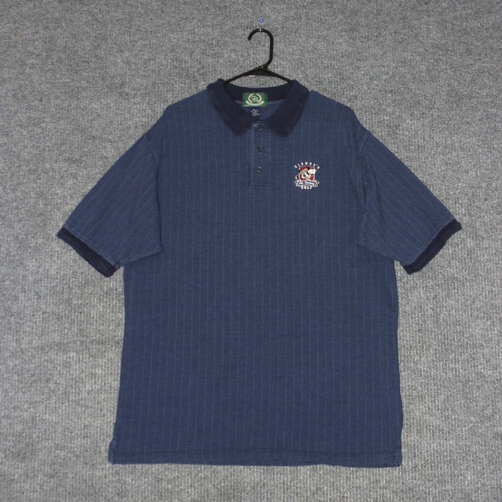 Disney‎ Golf Mickey Mouse Embroidered Polo Shirt Mens XL Blue Navy Pinstripe